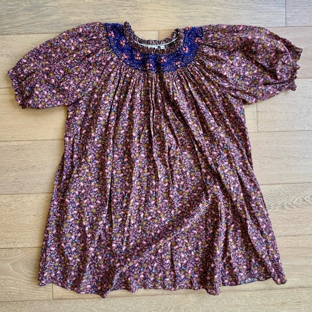 DÔEN Floral Mini Dress with Smocked Collar - Size M
